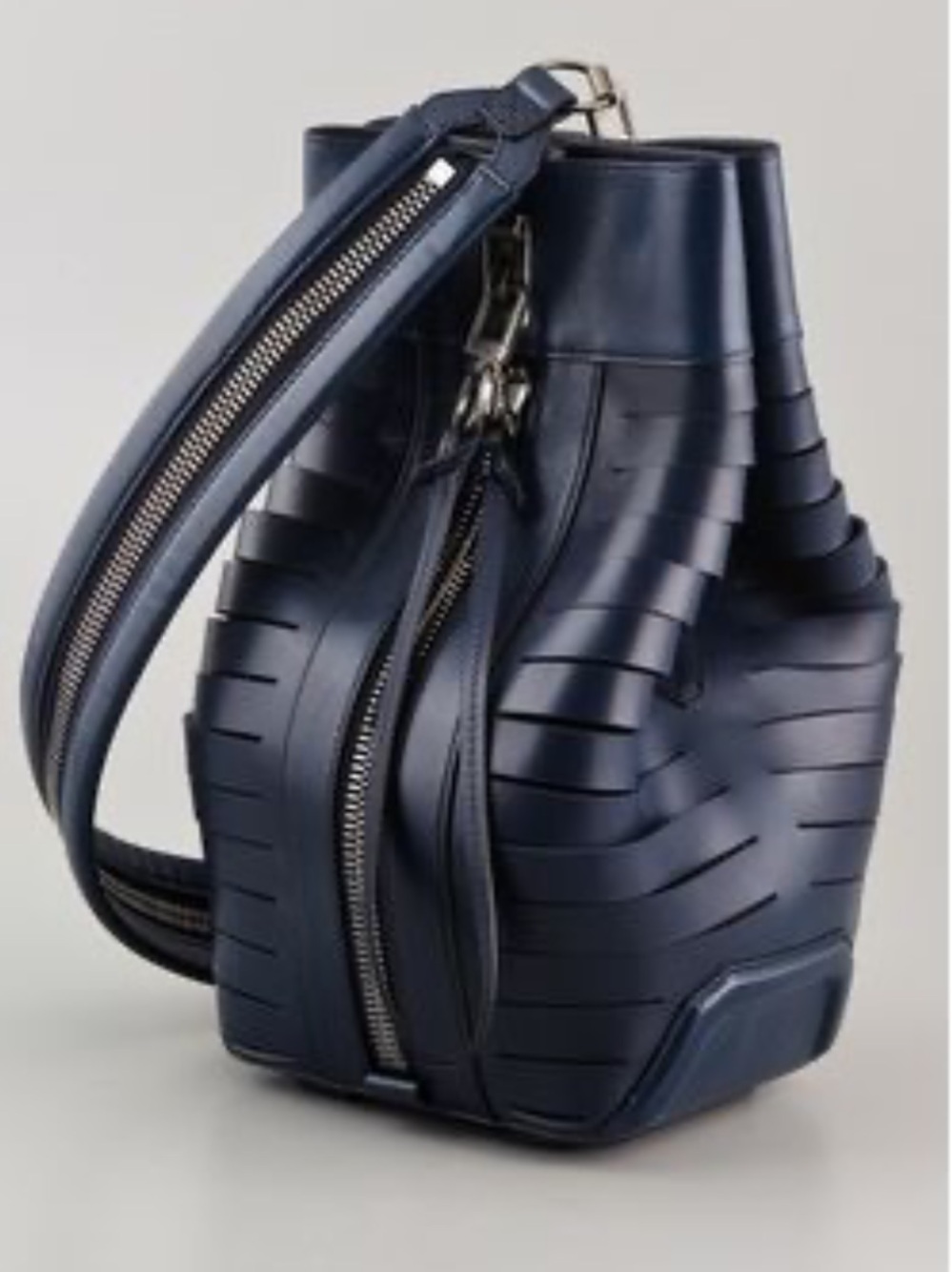 Alexander Wang Navy Cut-Strip Leather Messenger Bucket Bag